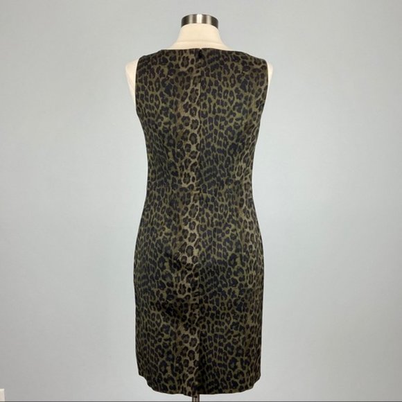 Ann Taylor Womens Sleeveless Sheath Dress Green Leopard Animal Print size 2 - Picture 7 of 11